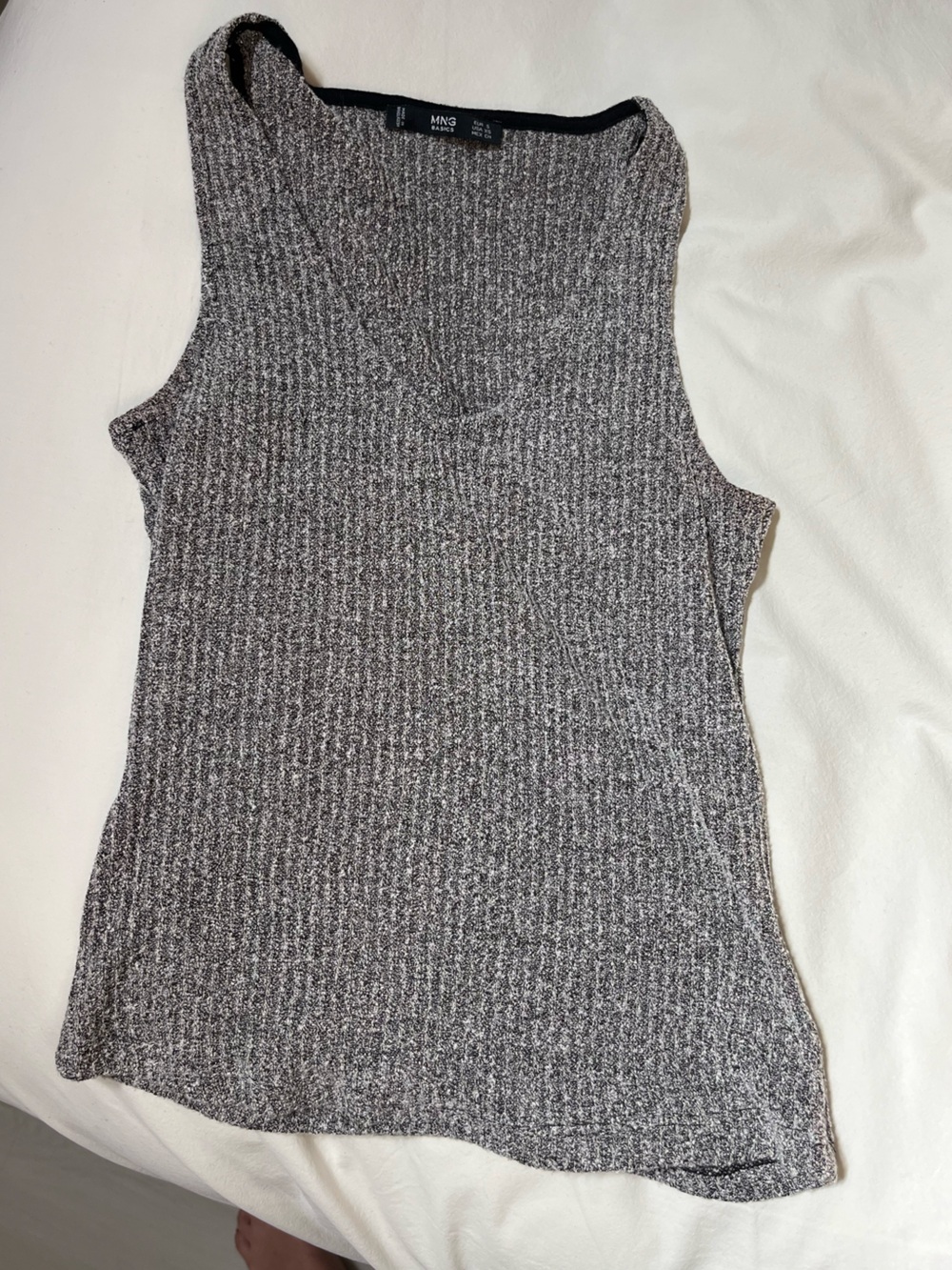 Mango Ribbed Knit Sleeveless Top in Black and White Marled